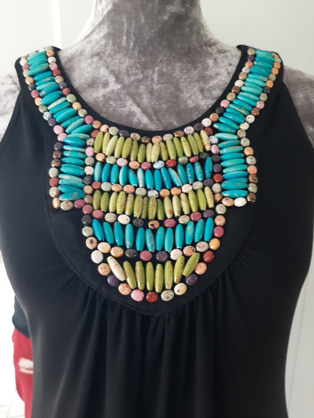 Ricki's🎨HEAVILY BEADED Turquoise & Green Beaded Bodice Neckline MAXI Sz S